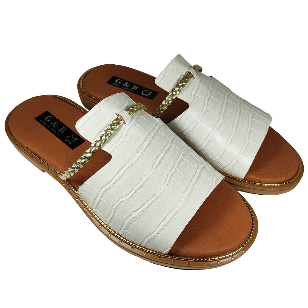 Modern Leather Anatomical Summer Slippers G&B 4 White