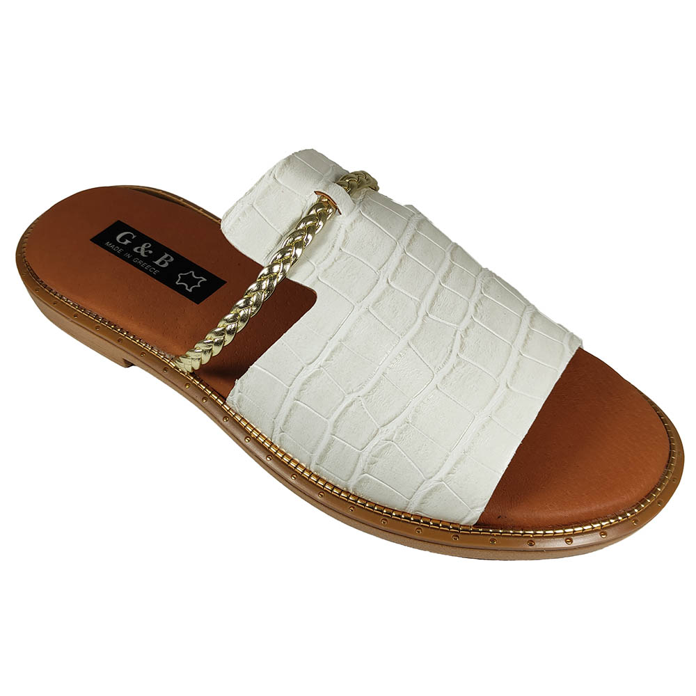 Modern Leather Anatomical Summer Slippers G&B 4 White