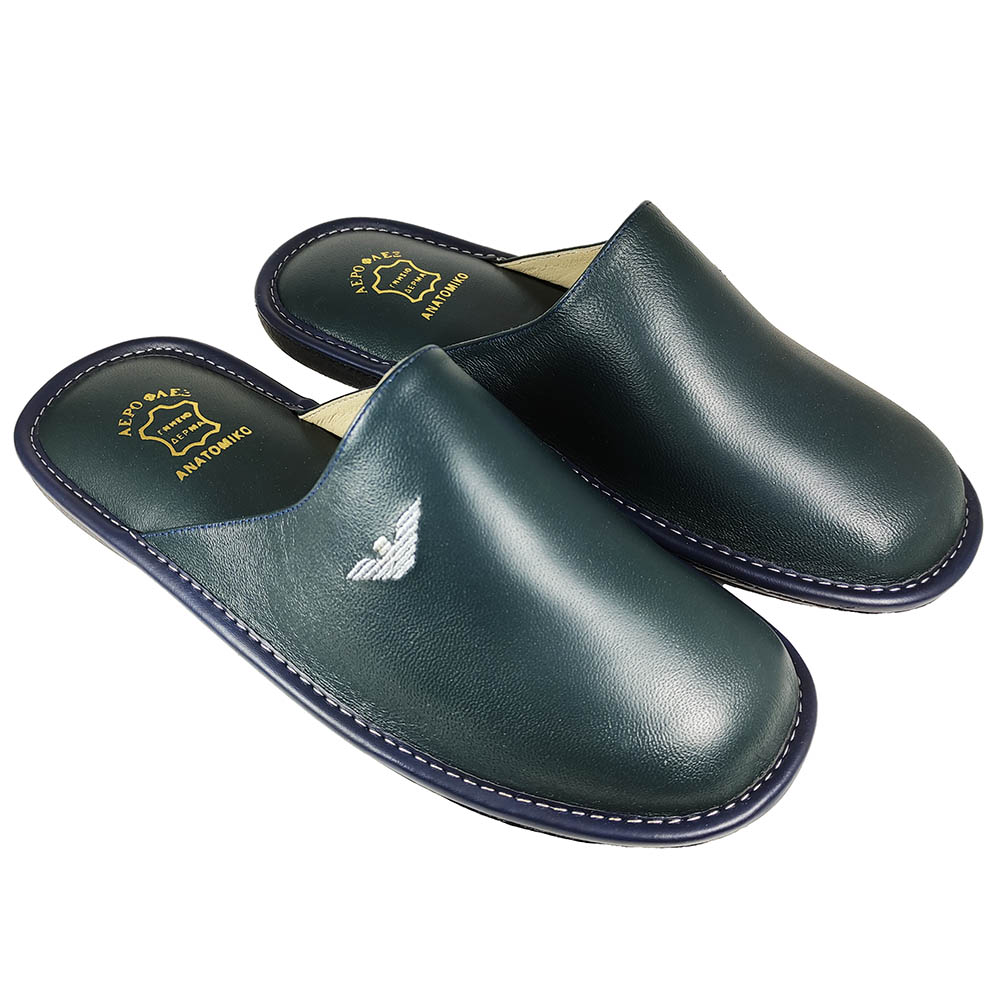 Mens Leather Slippers Aeroflex 1545 Blue