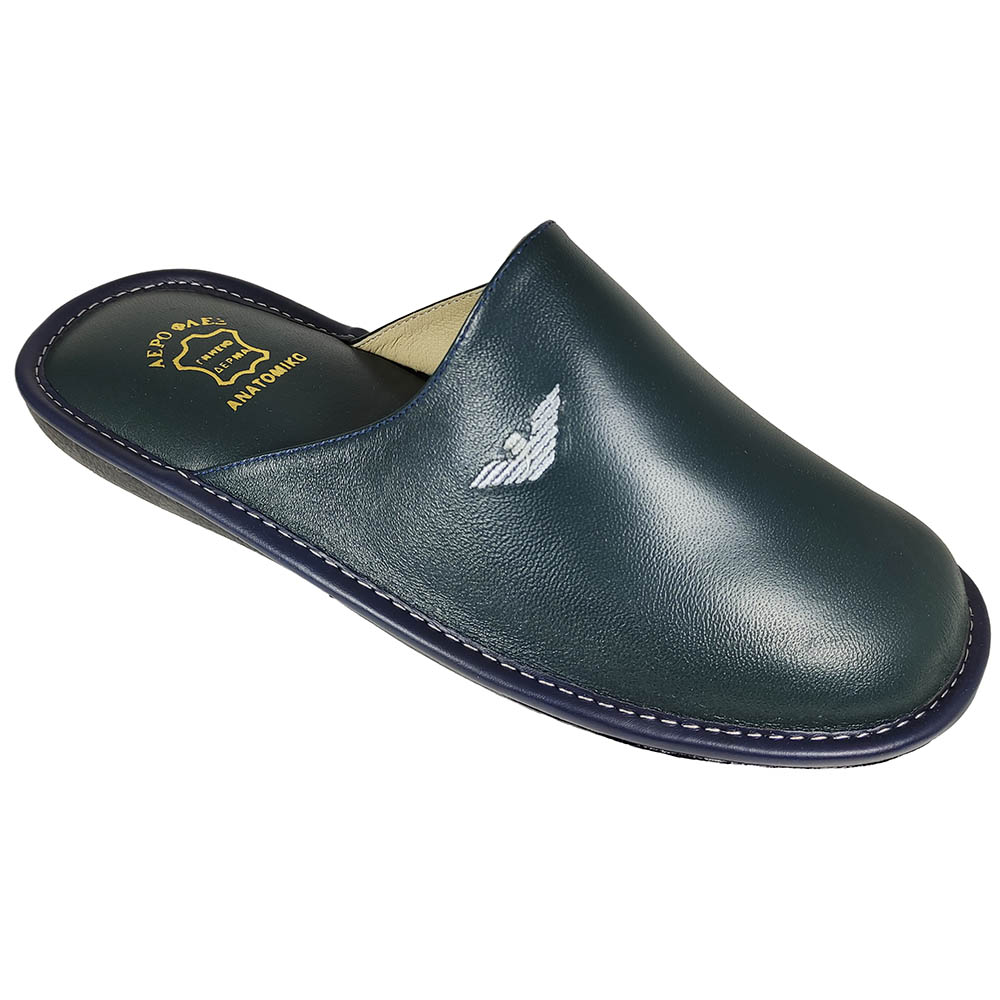 Mens Leather Slippers Aeroflex 1545 Blue