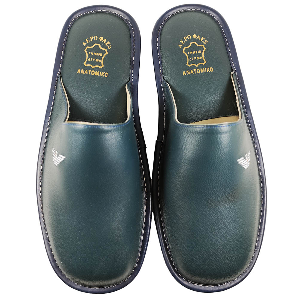 Mens Leather Slippers Aeroflex 1545 Blue