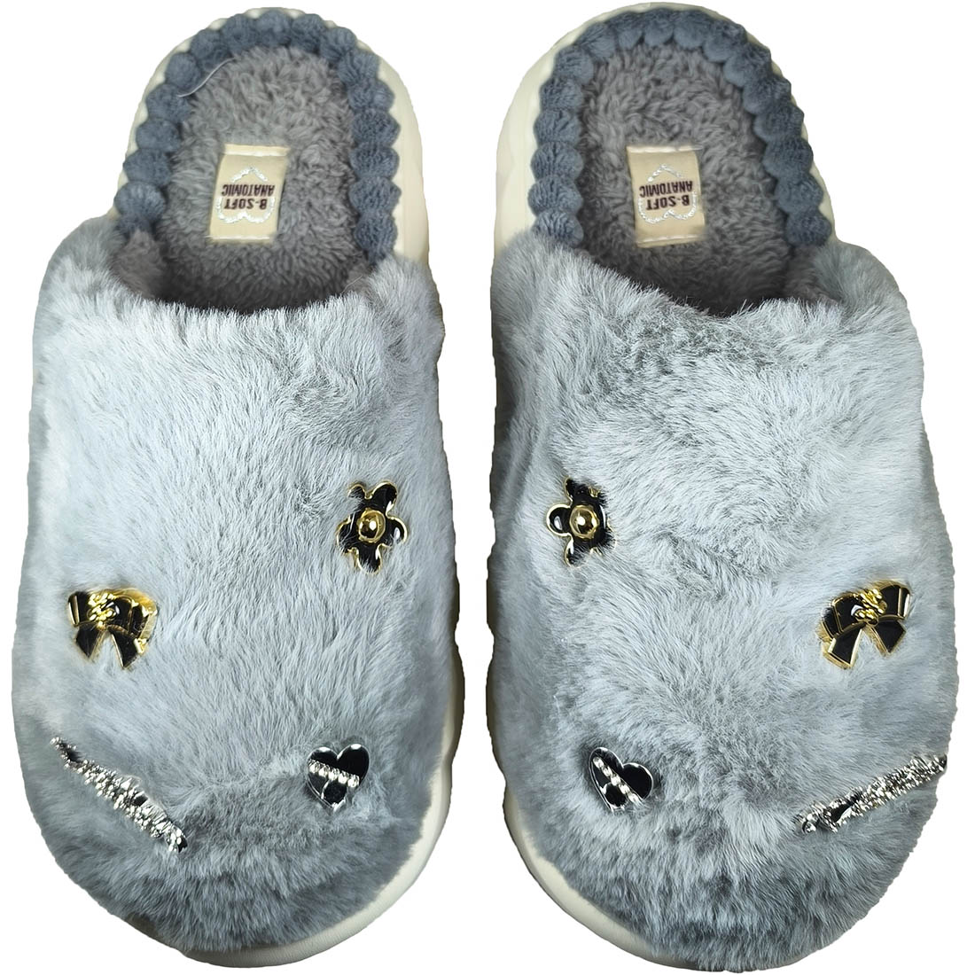 Μοντέρνες Γούνινες Παντόφλες B-Soft 25246 Γκρι