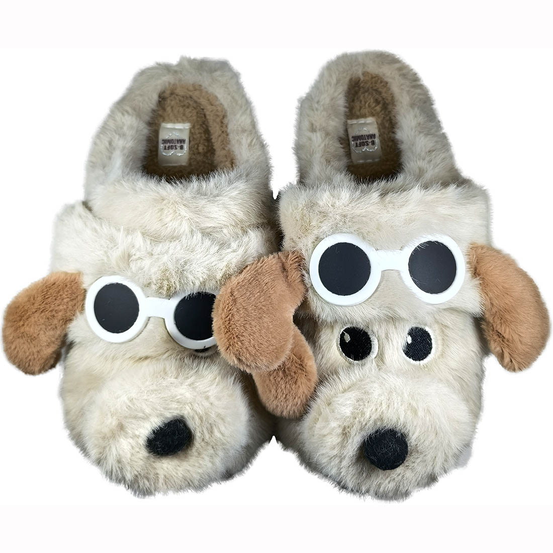 Μοντέρνες Γούνινες Παντόφλες B-Soft 20227 Μπεζ/Σκυλάκια